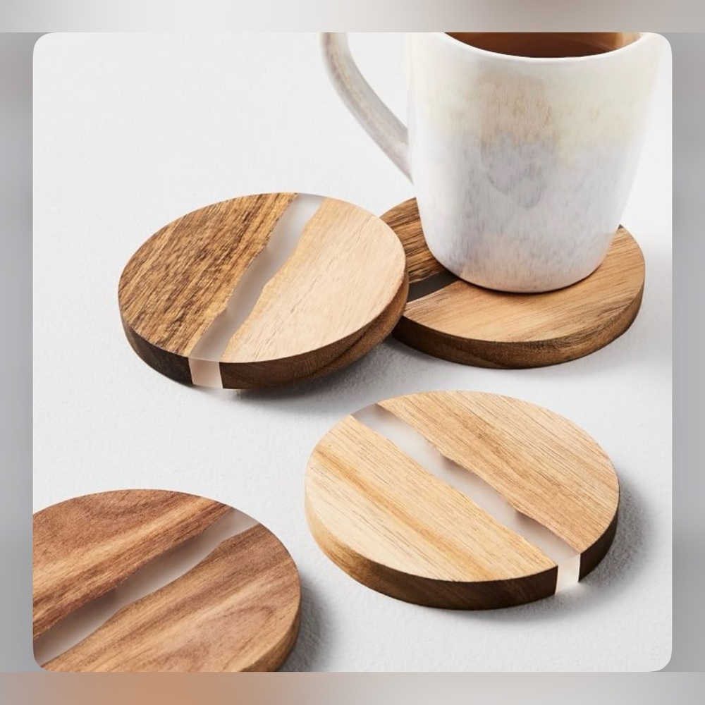 West Elm wood and resin coaster set of 4